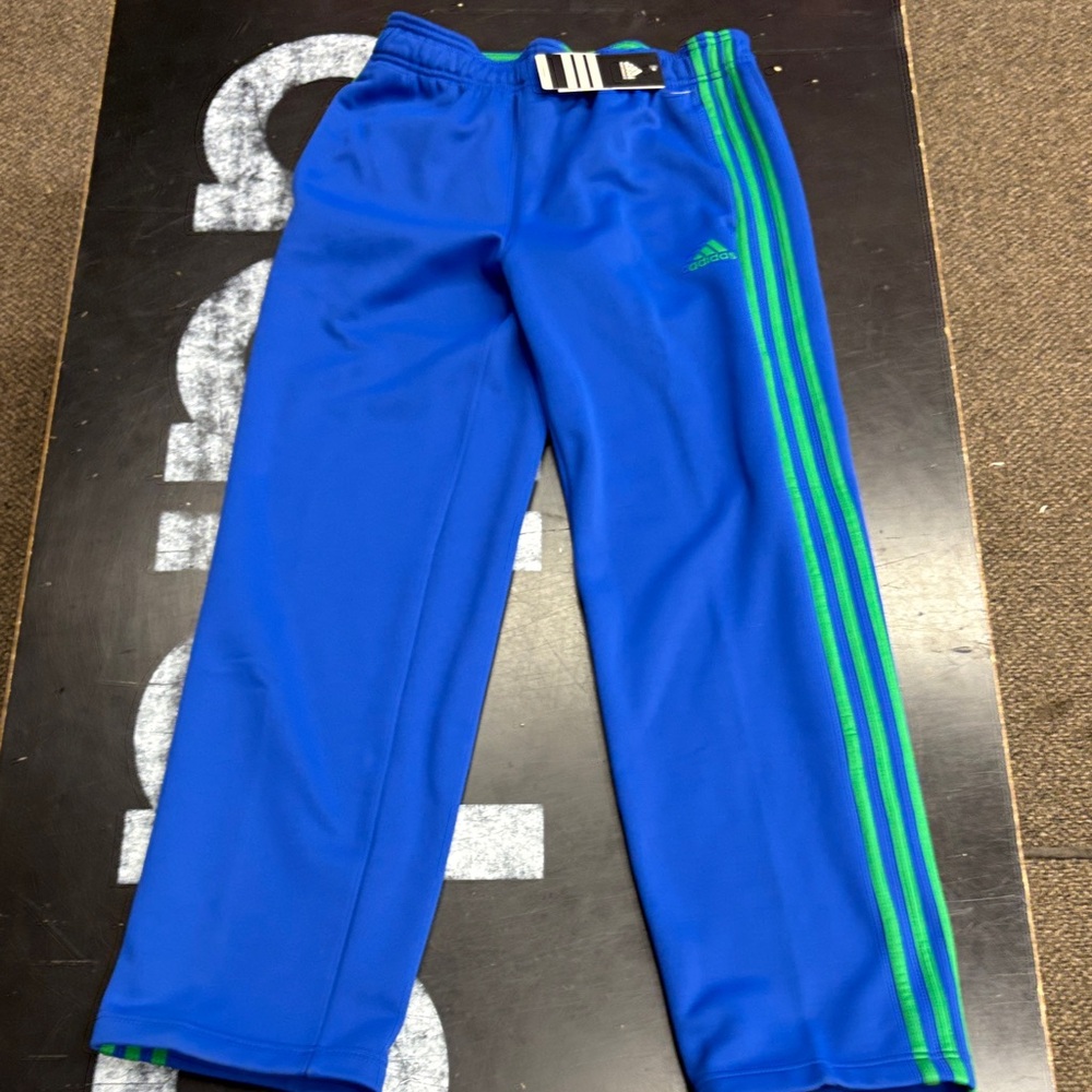 Adidas Kids Blue Joggers with Green Stripes